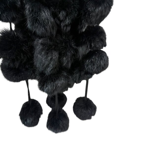 Fur Pompom Scarf Black 6x64" Evening Accessory Party Prom - Picture 4 of 6